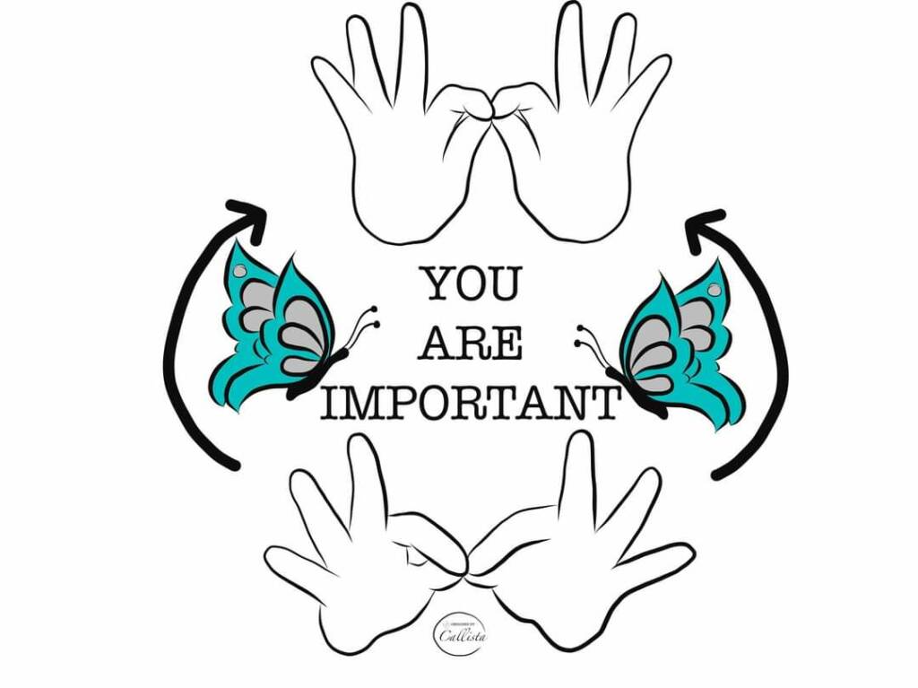 Illustration of 4 hands and 2 butterflies, Test, You are Important