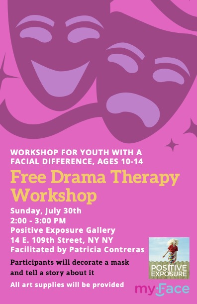 Drama Therapy Workshop. Drama makes on pink background.