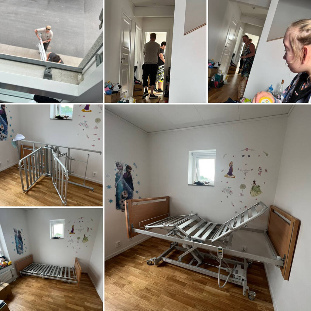 A collage of images of a bed being built.