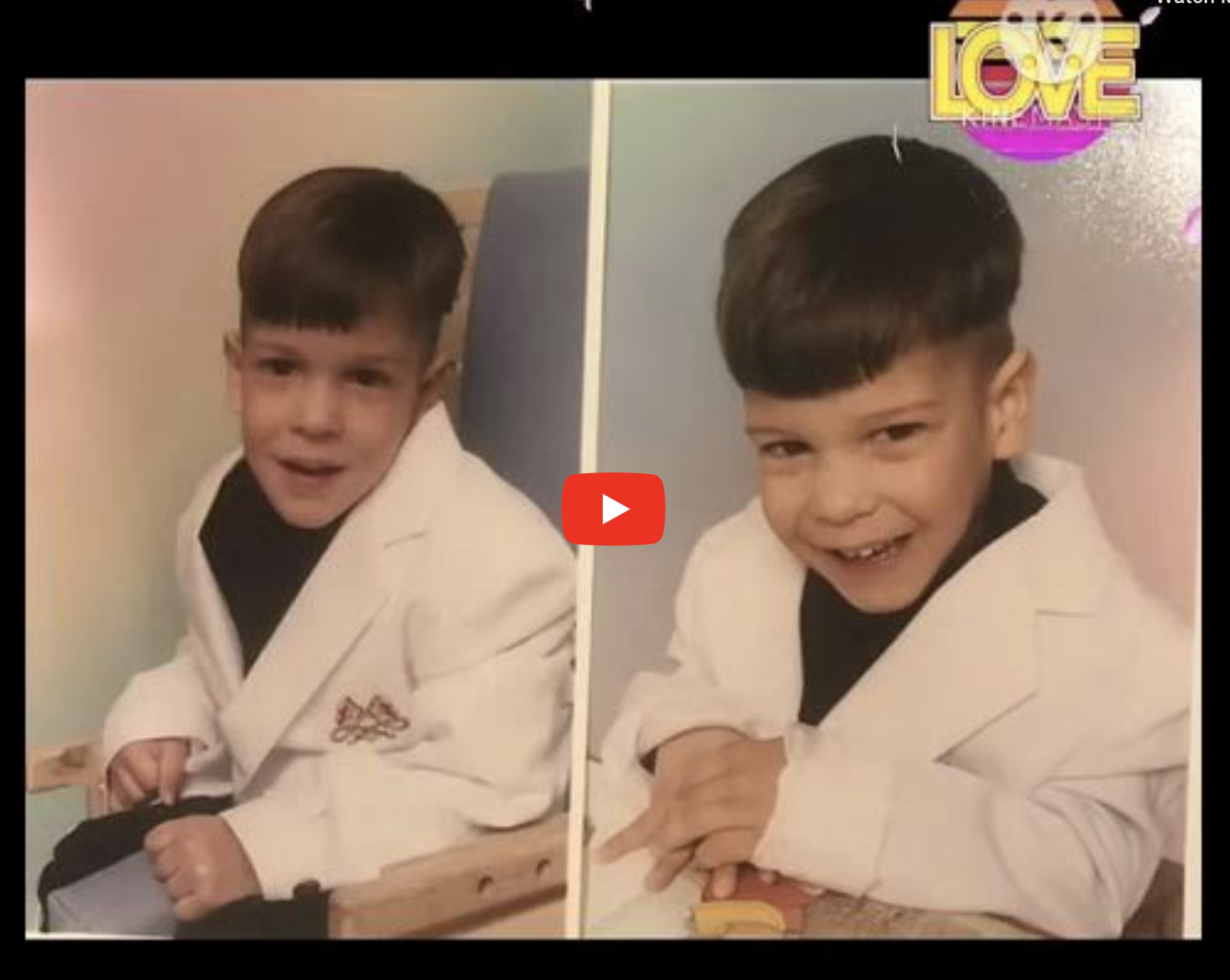 2 old photos of young boys in white jackets and black shirts
