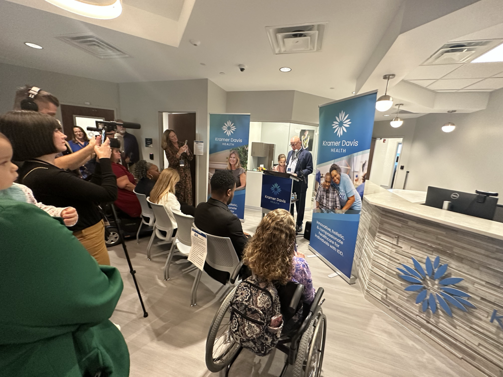 Group in front of speaker