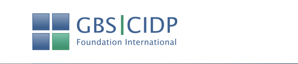 GBS CIDP Foundation International next to 4 squares, 3 blue, 1 green