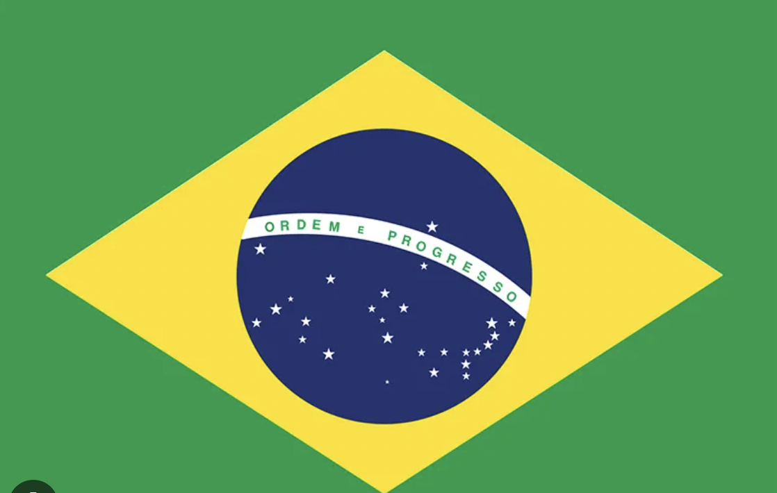 Brazilian Flag. Green background, Yellow program, with a dark blue sphere and white stripe.