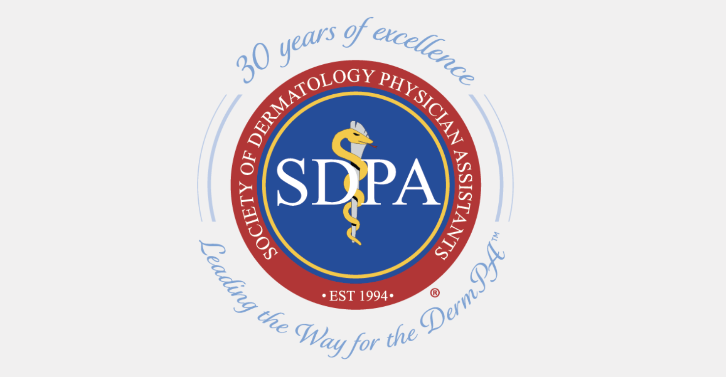 Logo for Society for Dermatology Physician Assistance. 30 years of Excellence, Leading the way for Derm PA
