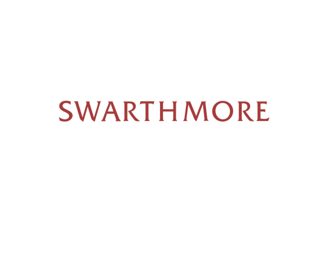 Swarthmore in red letters on white background