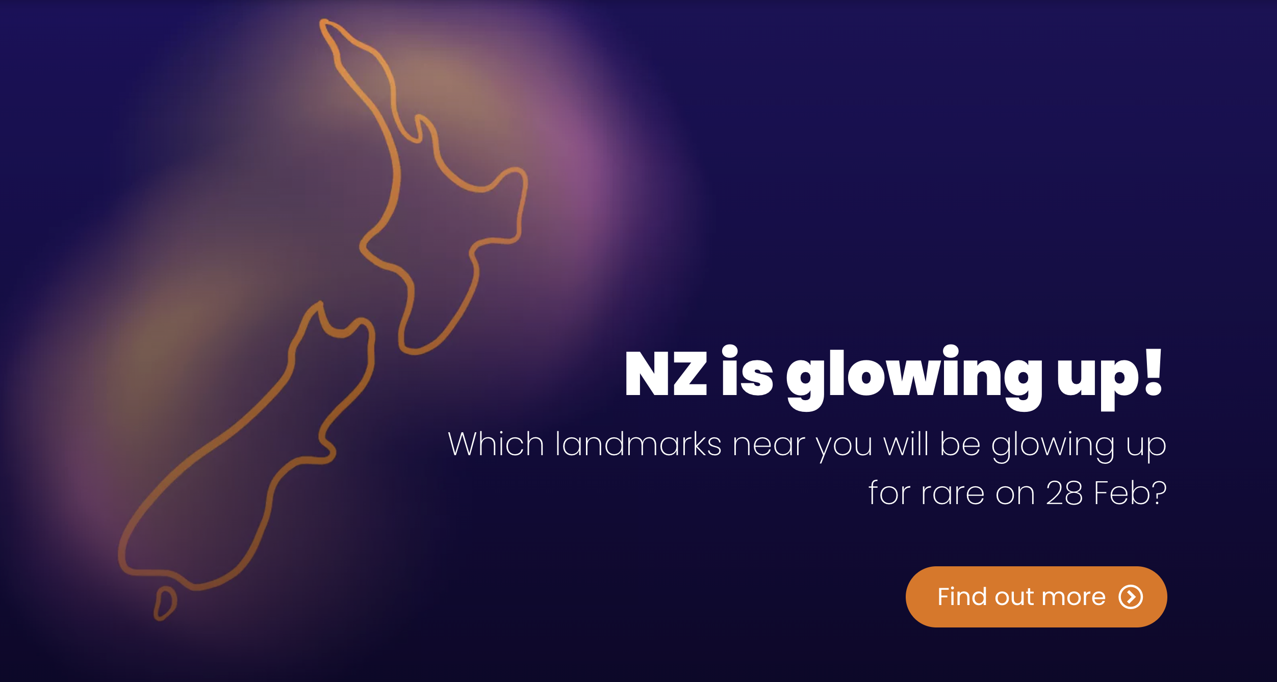 NZ is glowing up.. Drawing of north and south island of New Zealand.
