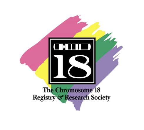 Chromosome 18 registry and research society with black and white chromosoe and 18