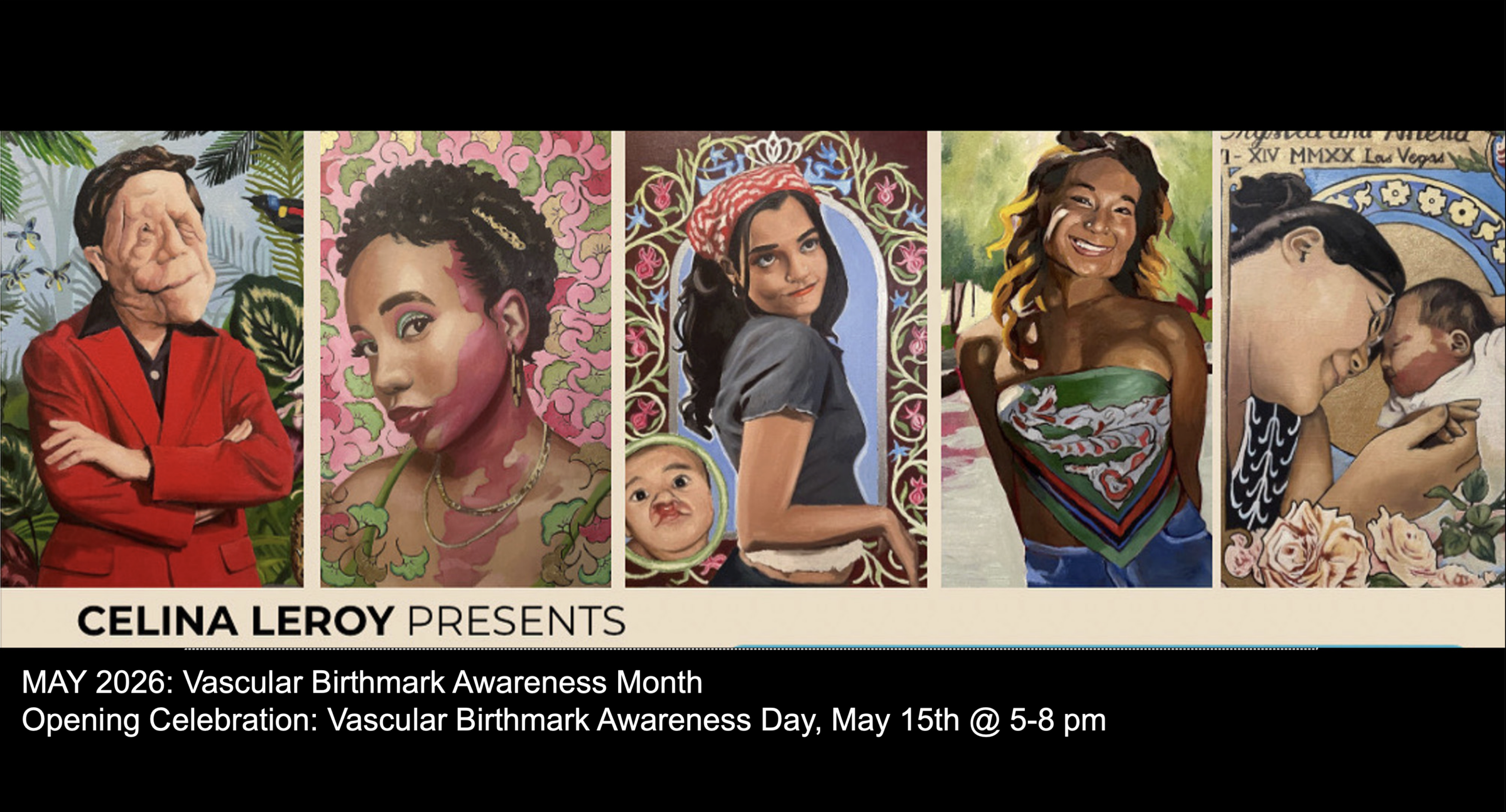 5 portraits with the text, Celina Leroy presents.
