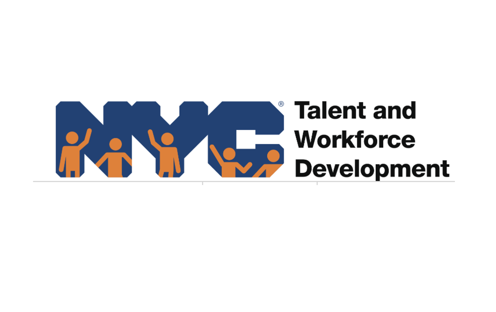 NYC’s Talent and Workforce Development Logo with letters NYC and silhouettes of 5 individuals in different poses.