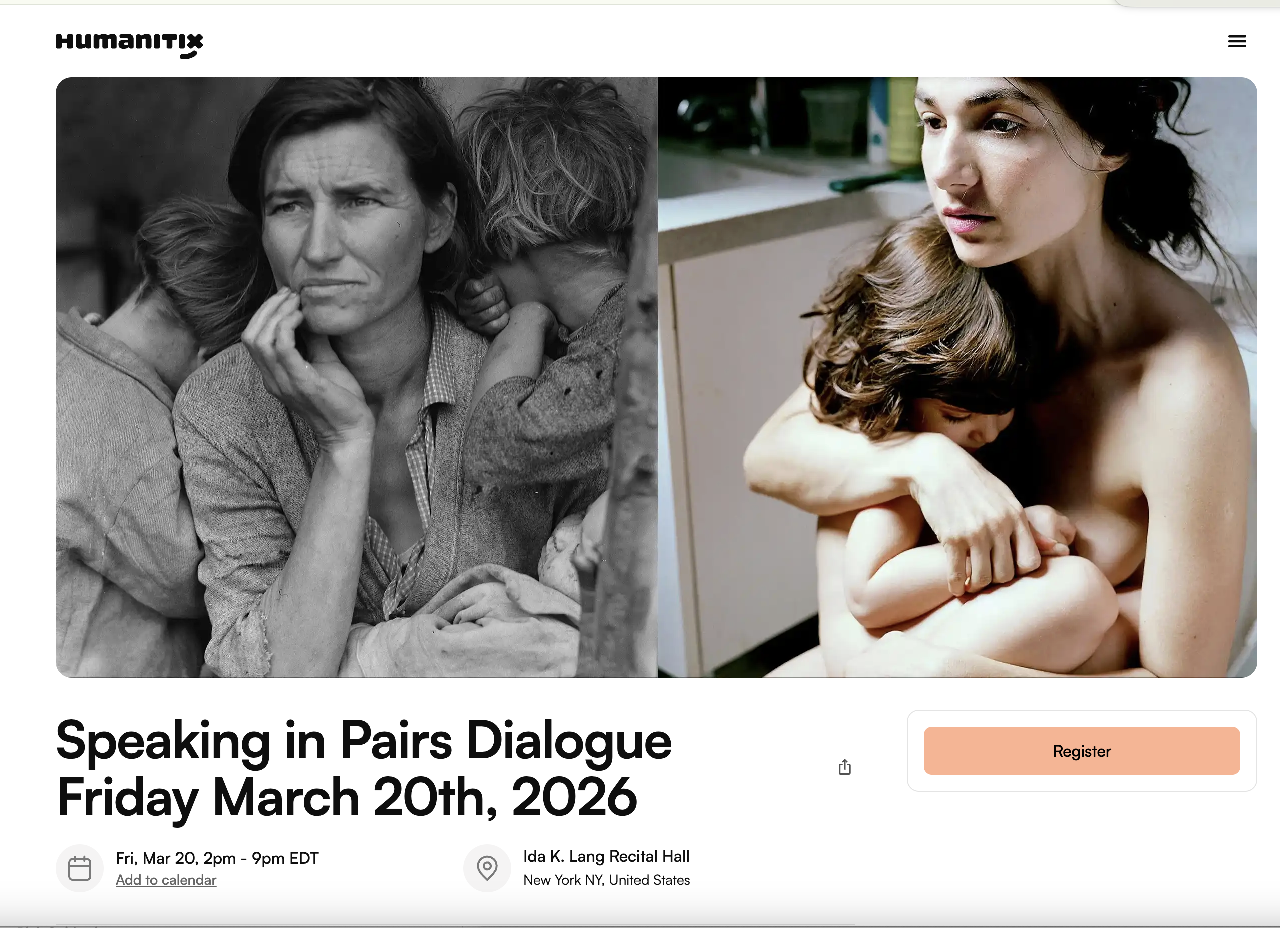 2 portraits: Speaking in Pairs Dialogue Friday March 20th, 2026