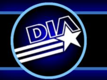 DIA Bold letters on dark blue background with light blue circle and a shooting star in white.