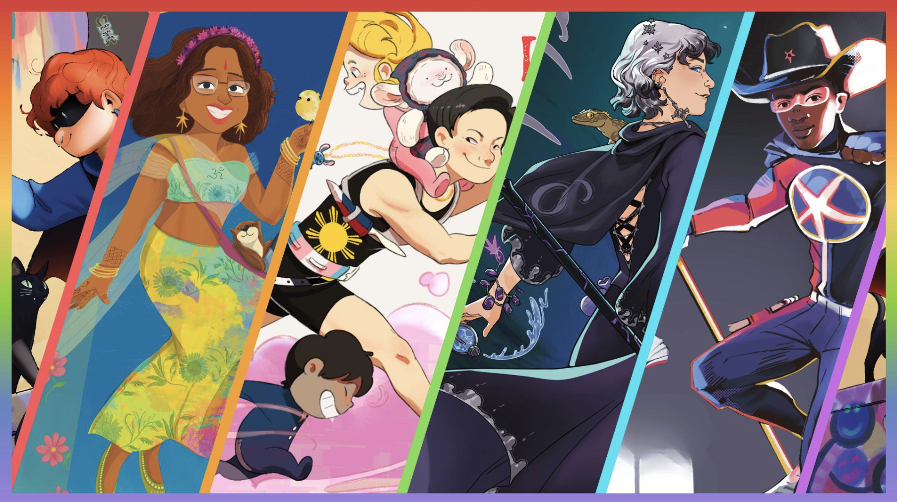 5 colorful images of superheroes.